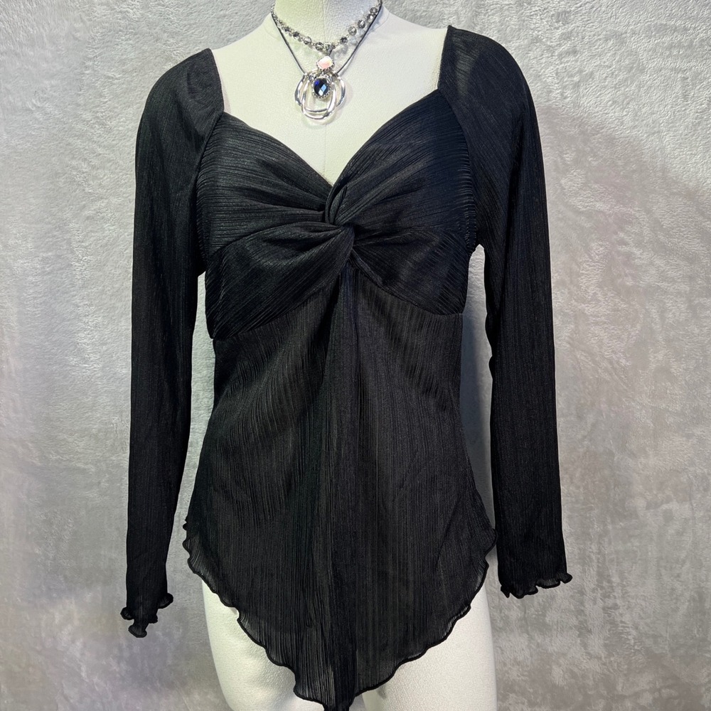 Womens textured blouse 3XL Twist Front Long‎ Sleeve open front Grunge sheer